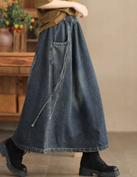 Women’s Retro Side Tie Loose Denim Skirt
