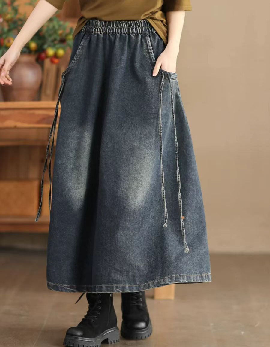 Women’s Retro Side Tie Loose Denim Skirt