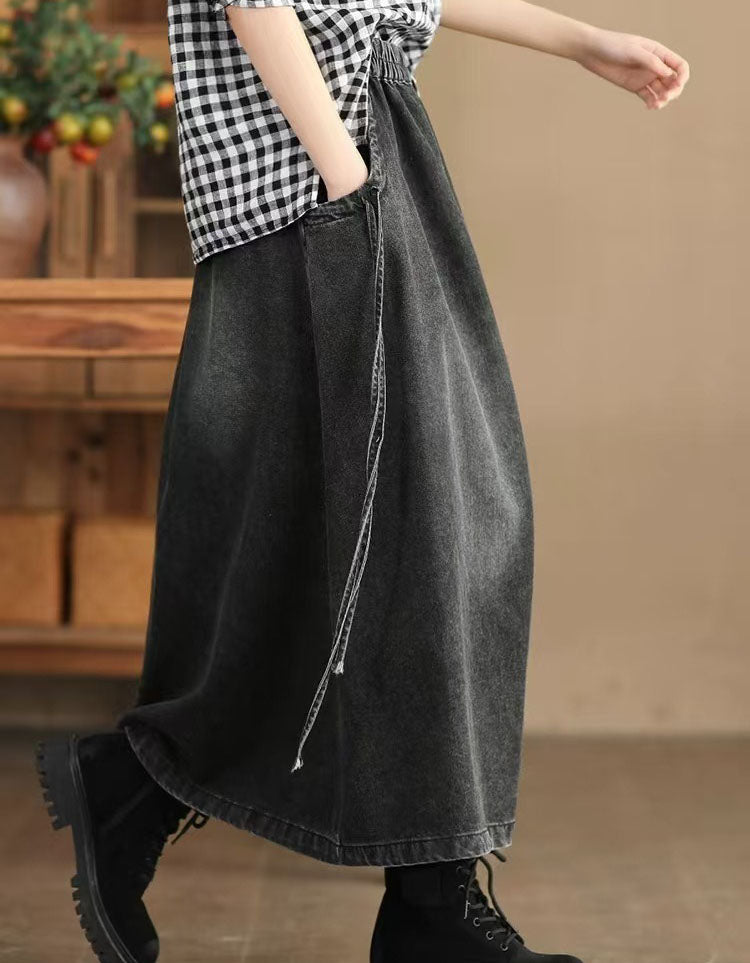 Women’s Retro Side Tie Loose Denim Skirt