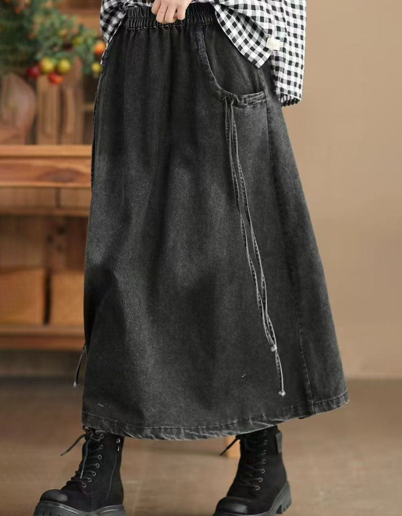 Women’s Retro Side Tie Loose Denim Skirt