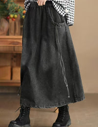 Women’s Retro Side Tie Loose Denim Skirt