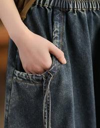 Women’s Retro Side Tie Loose Denim Skirt