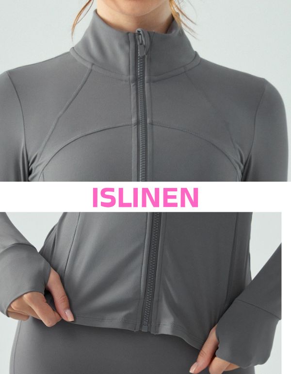 Gray jacket with a zipper on a light gray background, featuring the brand 'ISLINEN'.