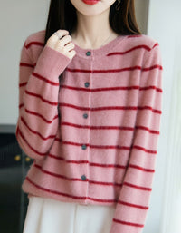 Women’s Soft Fuzzy Striped Cardigan Sweater