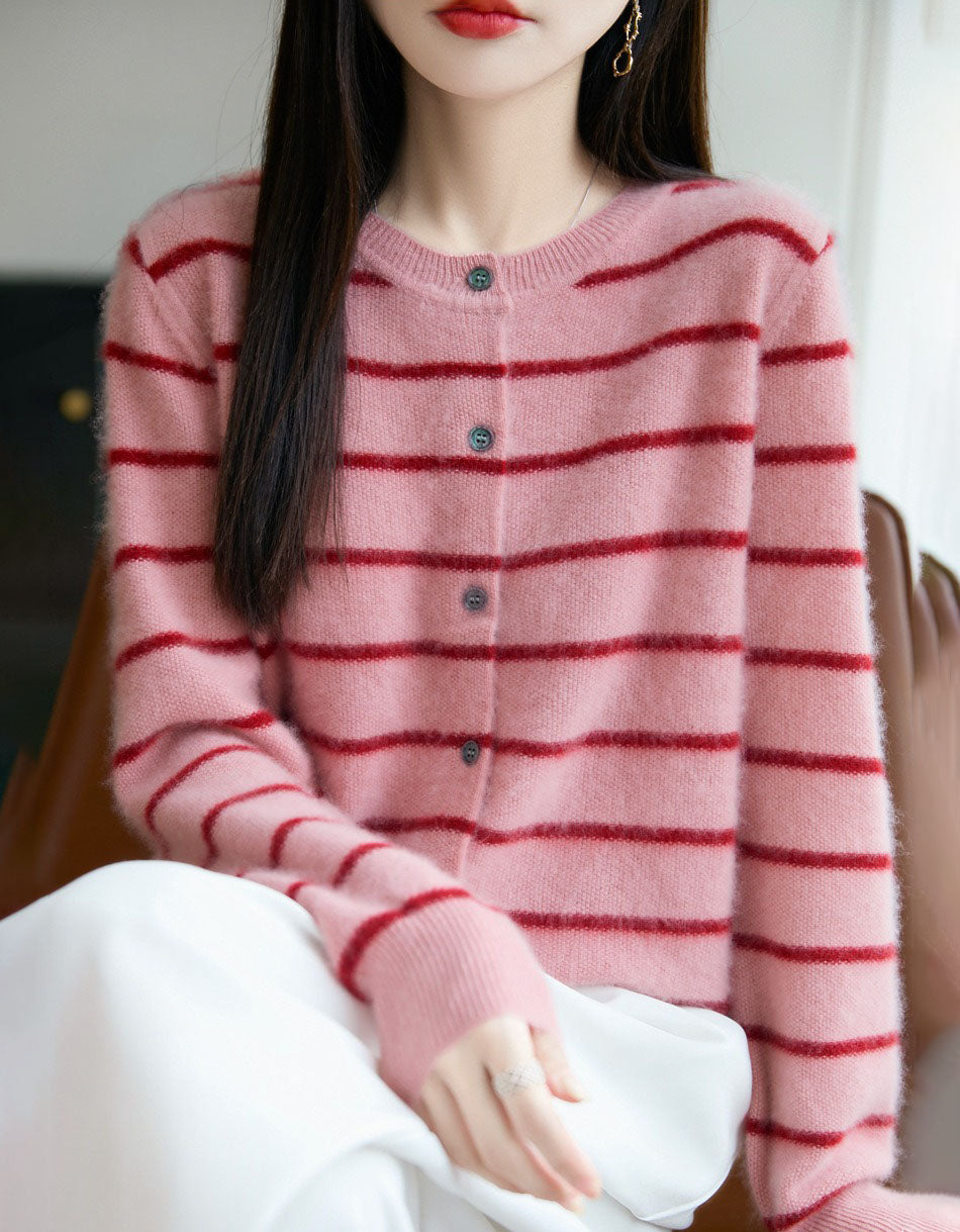 Women’s Soft Fuzzy Striped Cardigan Sweater