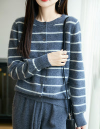 Women’s Soft Fuzzy Striped Cardigan Sweater
