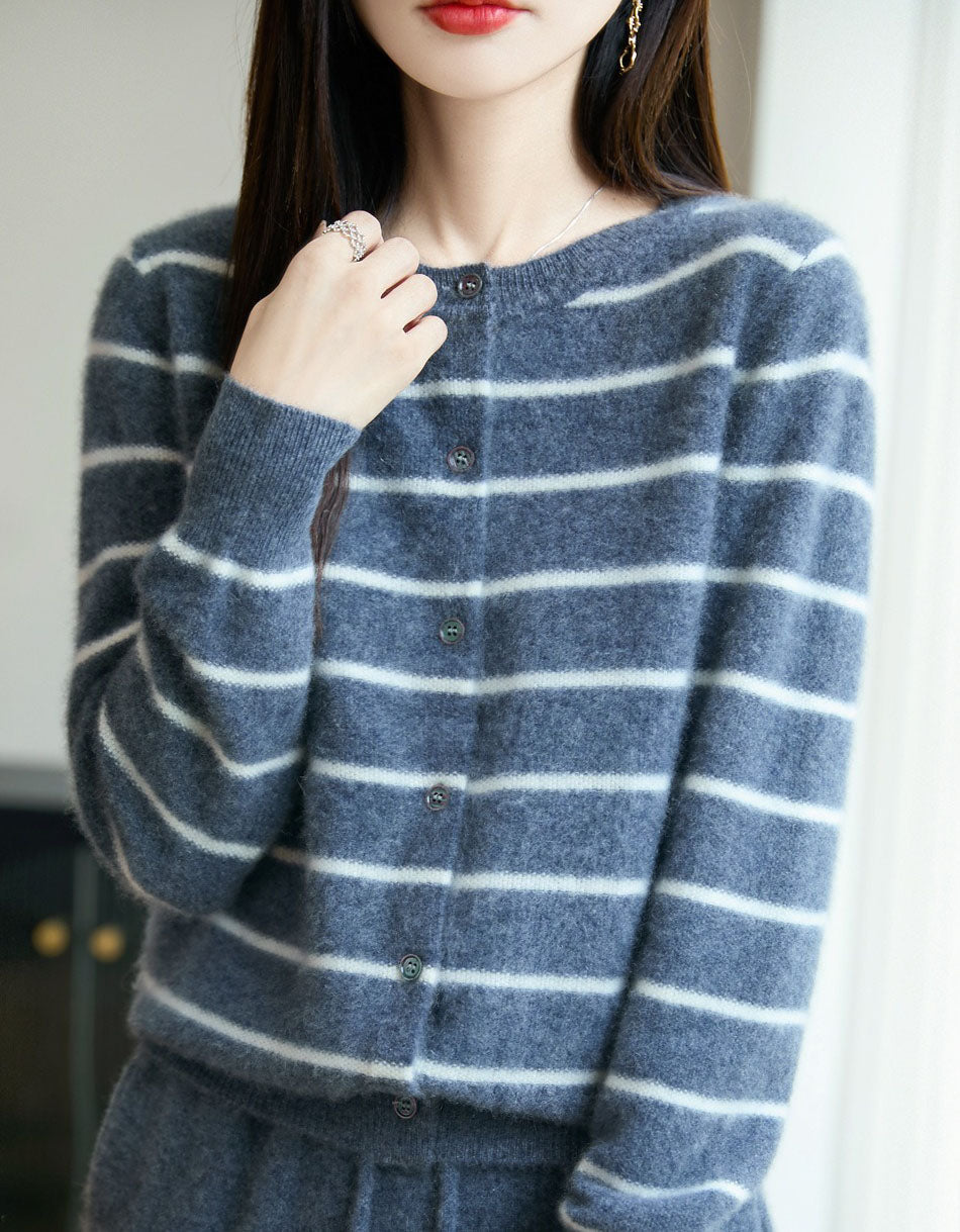 Women’s Soft Fuzzy Striped Cardigan Sweater