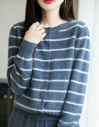 Women’s Soft Fuzzy Striped Cardigan Sweater