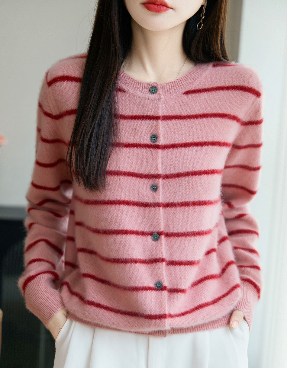 Women’s Soft Fuzzy Striped Cardigan Sweater