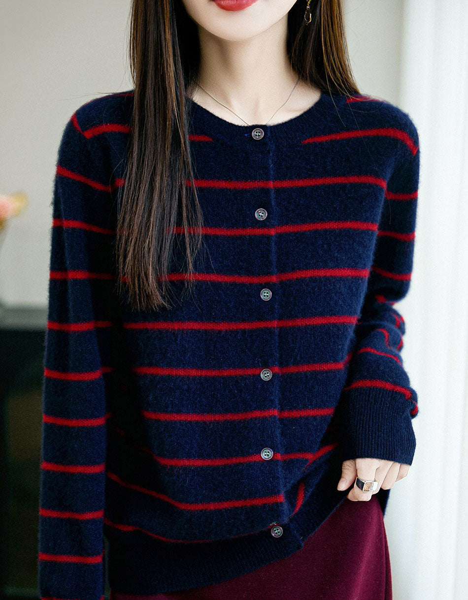 Women’s Soft Fuzzy Striped Cardigan Sweater
