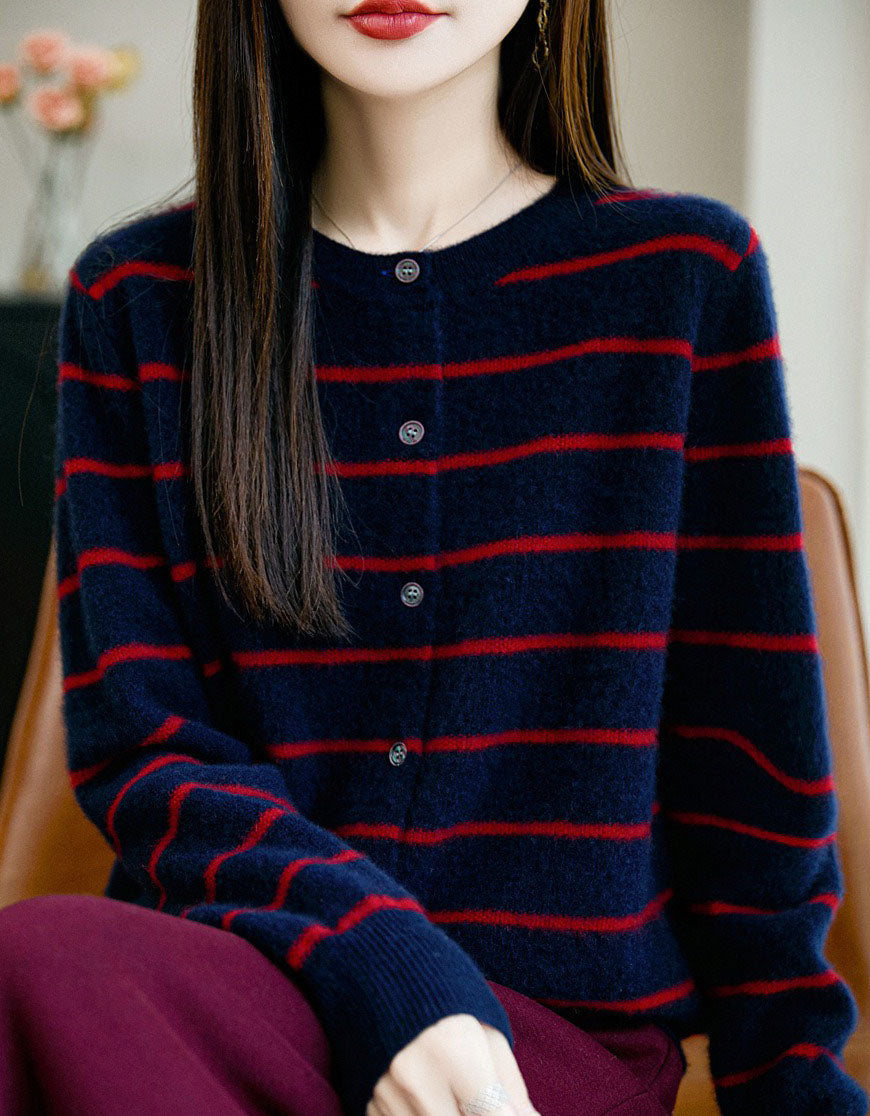 Women’s Soft Fuzzy Striped Cardigan Sweater