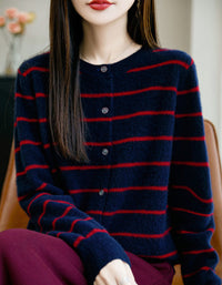 Women’s Soft Fuzzy Striped Cardigan Sweater
