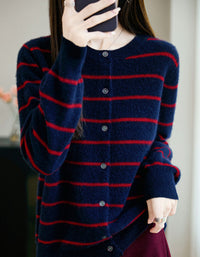 Women’s Soft Fuzzy Striped Cardigan Sweater