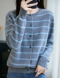 Women’s Soft Fuzzy Striped Cardigan Sweater