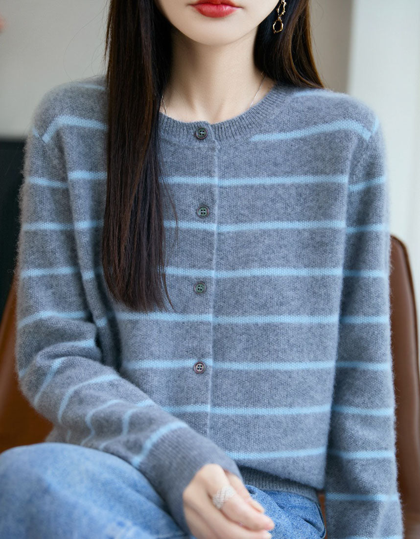 Women’s Soft Fuzzy Striped Cardigan Sweater