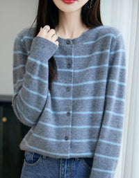 Women’s Soft Fuzzy Striped Cardigan Sweater