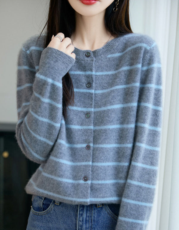 Women’s Soft Fuzzy Striped Cardigan Sweater