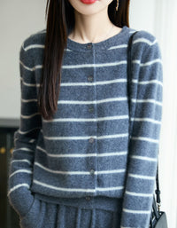 Women’s Soft Fuzzy Striped Cardigan Sweater