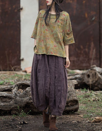 Women's Floral Cotton Top – Vintage Printed Loose Casual Blouse