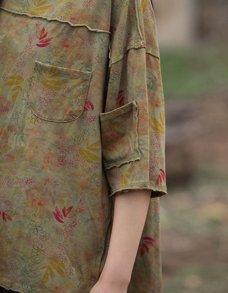 Women's Natural Cotton Floral Blouse – Retro Loose Fit Everyday Shirt