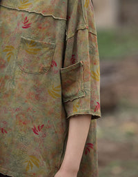 Women's Natural Cotton Floral Blouse – Retro Loose Fit Everyday Shirt