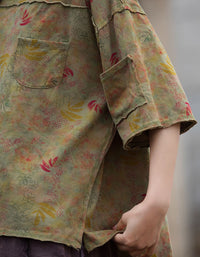 Women's Soft Retro Loose Rustic Floral Cotton Blouse