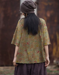 Women's Wabi Sabi Style Floral Top – Loose Vintage Cotton Blouse