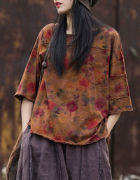 Women's Loose Fit Cotton Shirt – Vintage Floral Printed Blouse