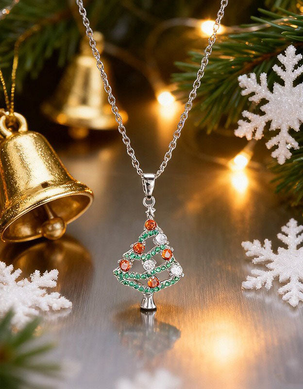 Women’s Sparkling Christmas Tree Pendant Necklace