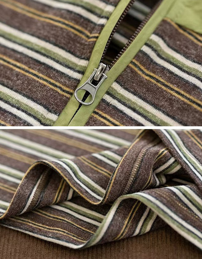 Women's Vintage Striped Half-Zip Long Sleeve Pullover