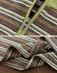 Women's Vintage Striped Half-Zip Long Sleeve Pullover