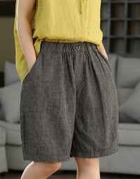 Women's Vintage Plaid Shorts – Black White Check Print Elastic Waist Casual Summer Shorts | Comfortable Everyday Wear