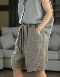 Women's Black Plaid Linen Shorts – Soft Breathable Check Print Shorts | Minimalist Korean Style Summer Wear