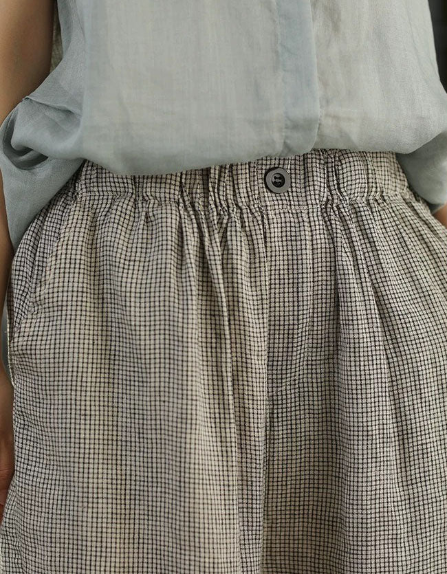 Women's Casual Checkered Shorts – Vintage Inspired Black Gingham Pattern Loose Fit Shorts | Everyday Comfort Wear