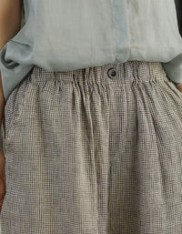 Women's Casual Checkered Shorts – Vintage Inspired Black Gingham Pattern Loose Fit Shorts | Everyday Comfort Wear
