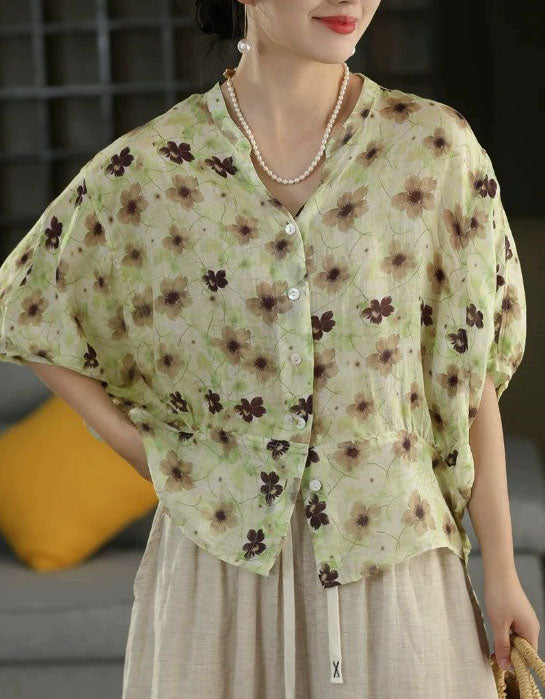 Women's Retro Geometric Linen Blouse Loose Fit Top