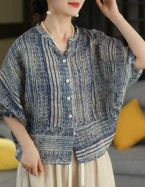 Vintage Style Linen Button Front Shirt Women Casual