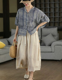 Bohemian Printed Linen Shirt Women Loose Summer Top