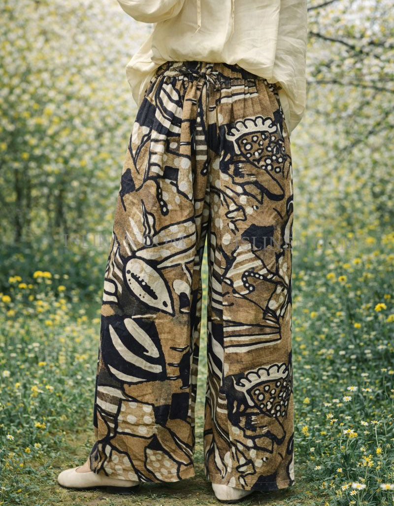 Vintage pattern casual palazzo pants