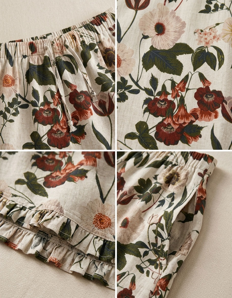 Women's Casual Floral Linen Skirt – Lightweight Boho Midi Skirt