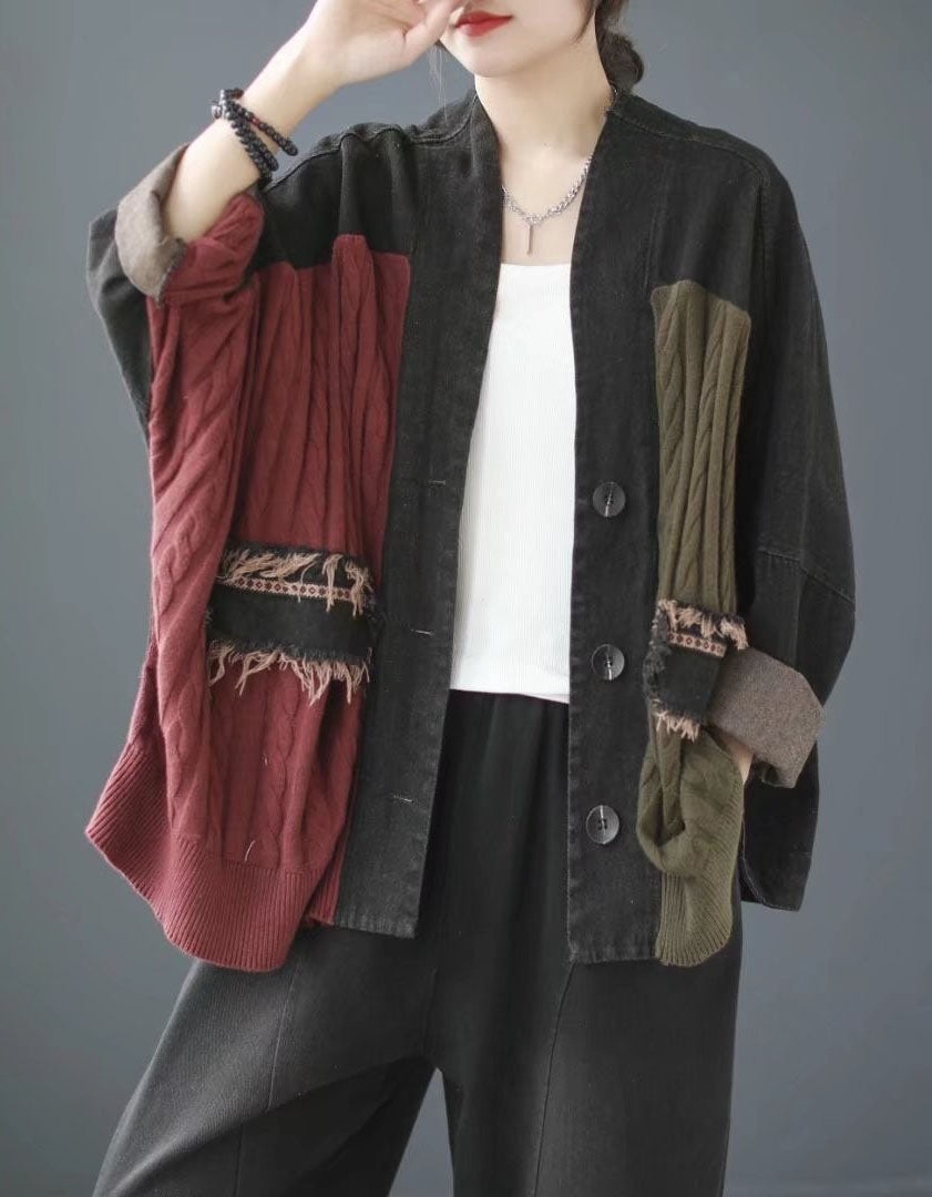 Textured patchwork knit cardigan for casual wear
