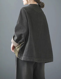 Loose fit vintage color block cardigan jacket for women casual wear back view