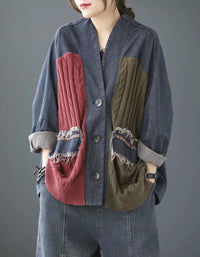 Women’s button front patchwork cardigan in earthy tones