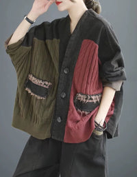 Women’s vintage patchwork knit cardigan with button front