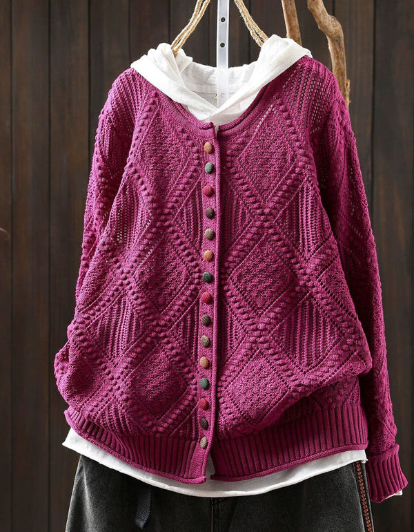 Women's Vintage Hooded Knit Button Front Cardigan