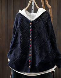 Women's Vintage Cable Knit Hooded Cardigan Sweater