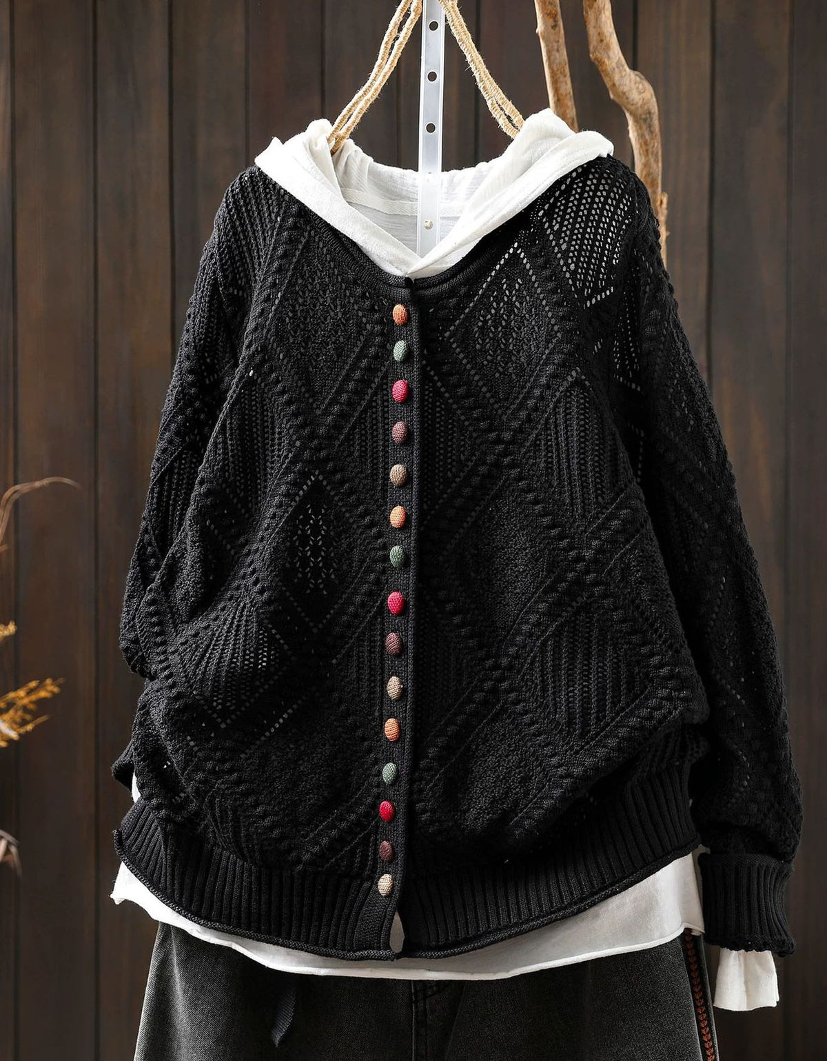 Women's Cozy Hooded Diamond Knit Button Cardigan