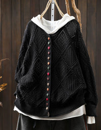 Women's Cozy Hooded Diamond Knit Button Cardigan