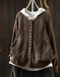 Women's Textured Hooded Knit Button Front Cardigan