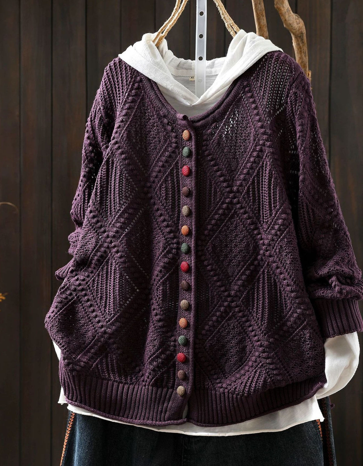 Women's Casual Hooded Cable Knit Cardigan Sweater